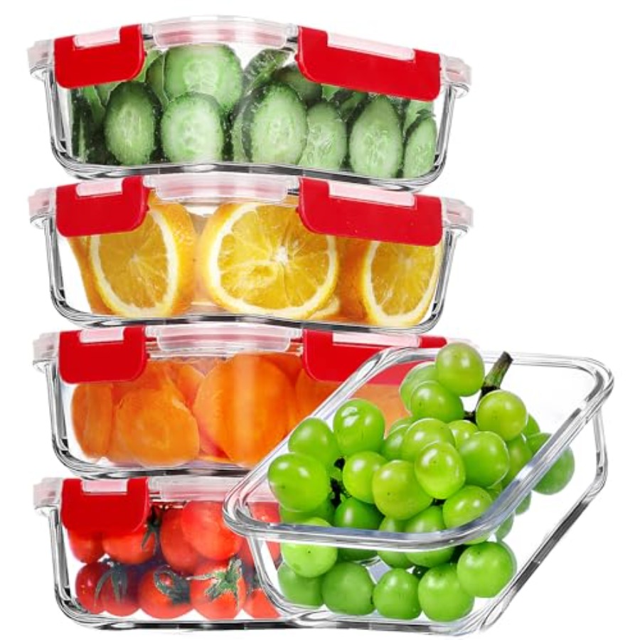 Food Storage Set Glass - 5 Pack 36 OZ Glass Meal