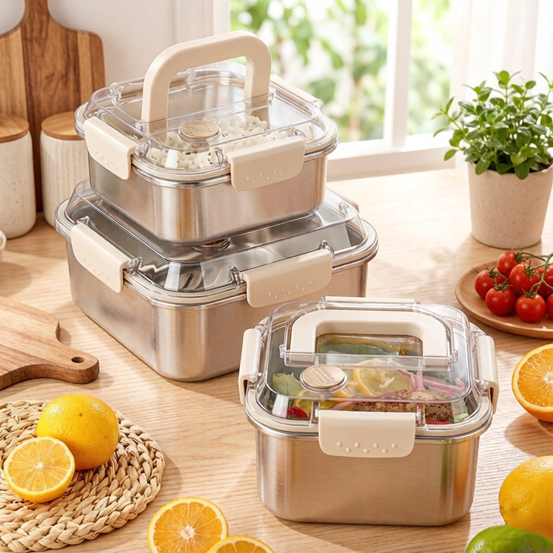Food Storage Box Large - Portable Large Capacity Stainless Steel Food