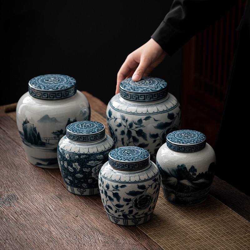 Food Storage Box Large - Blue and White Porcelain Tea Caddy