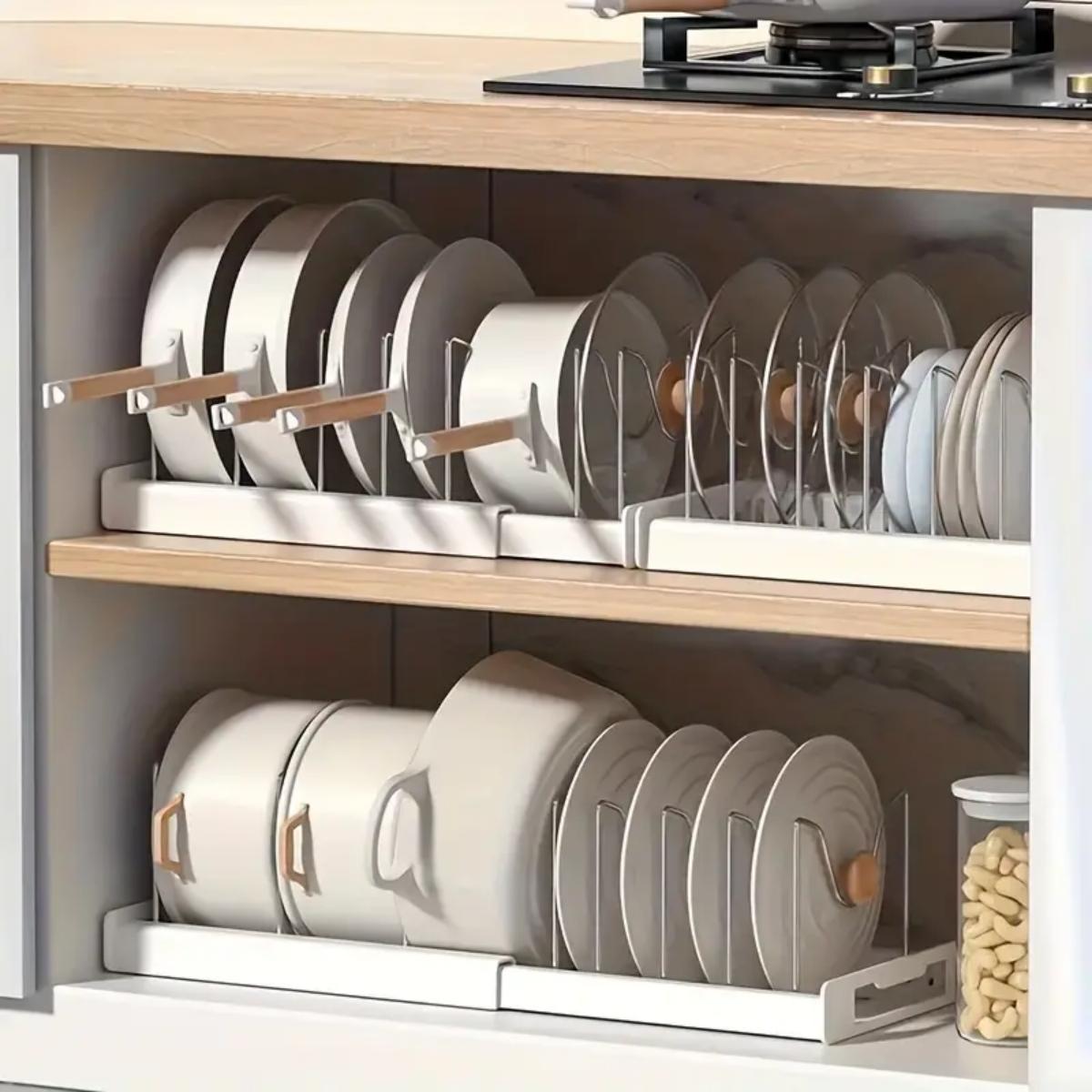 Food Storage In Cabinets - Expandable Kitchen Pot Pan Organizer Under
