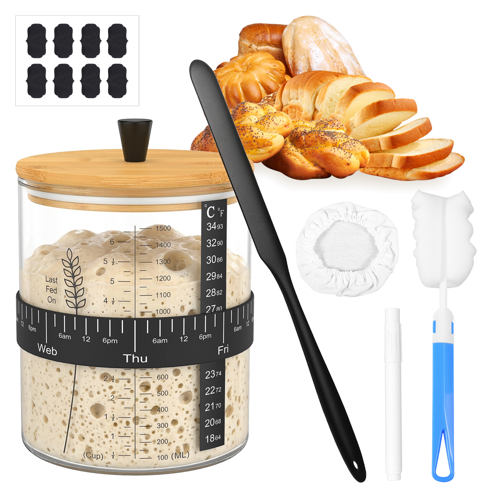 Food Storage Set Glass - 1500/900ml Sourdough Starter Jar Set Clear