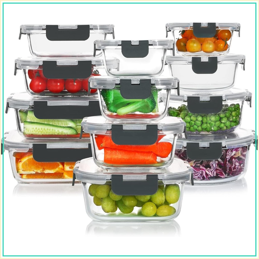 Food Storage Set Glass - 24-Piece Glass Food Storage Containers Set,