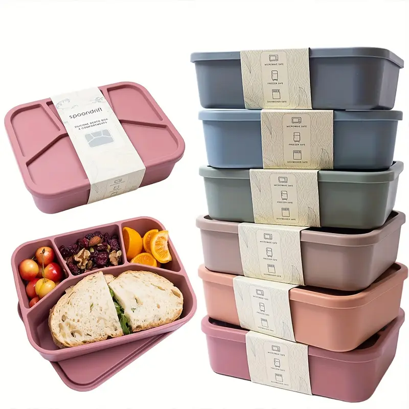 Food Storage With Compartments - Food-Grade Eco-Friendly Leak-Proof Silicone Lunch Box,