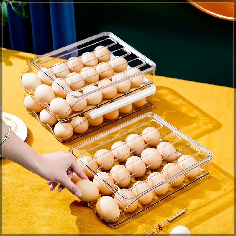 Egg Storage Holder - Rolling Egg Storage Box PET Stackable