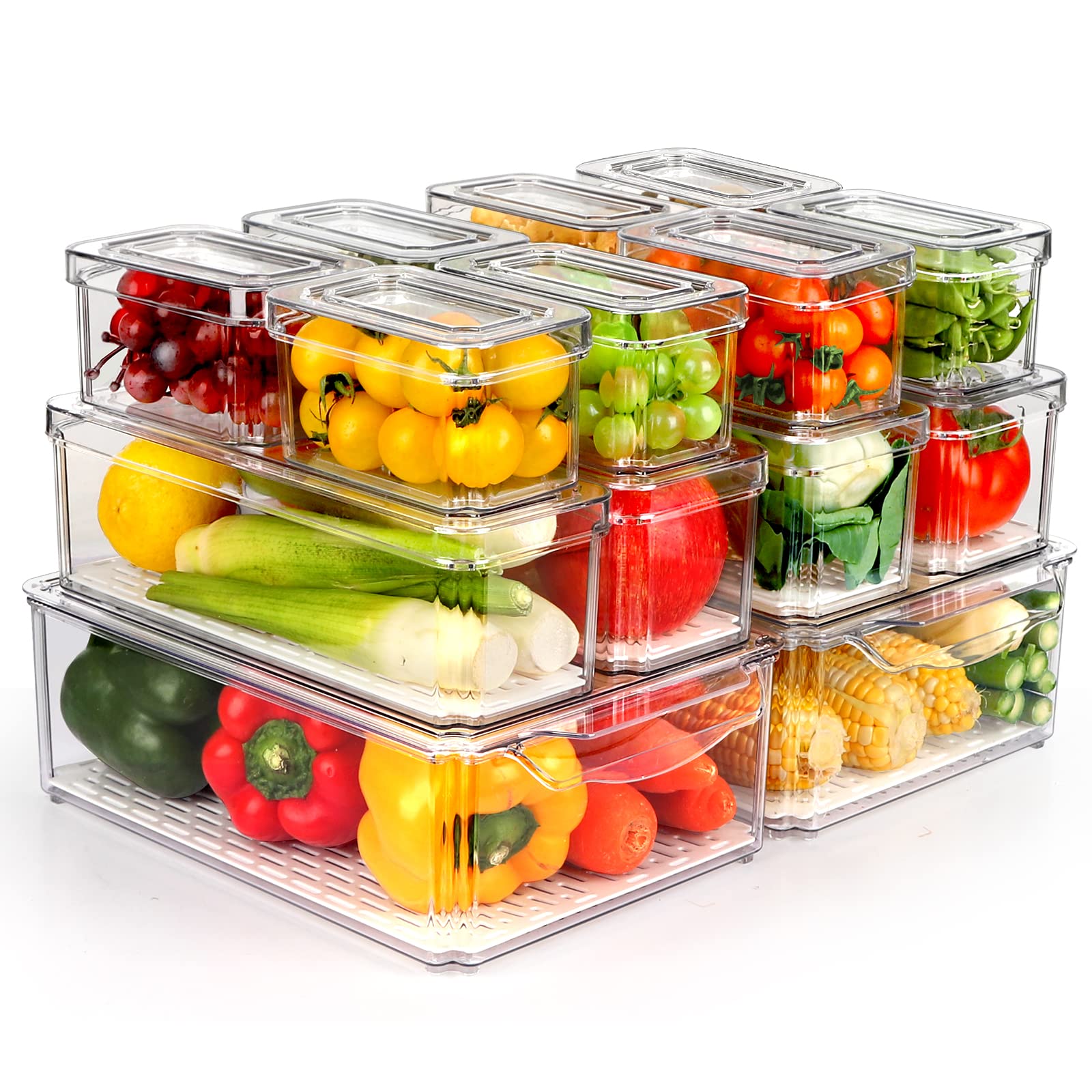 Xmas Food Storage Containers - 14 Pack Fridge Organizer, Stackable Refrigerator