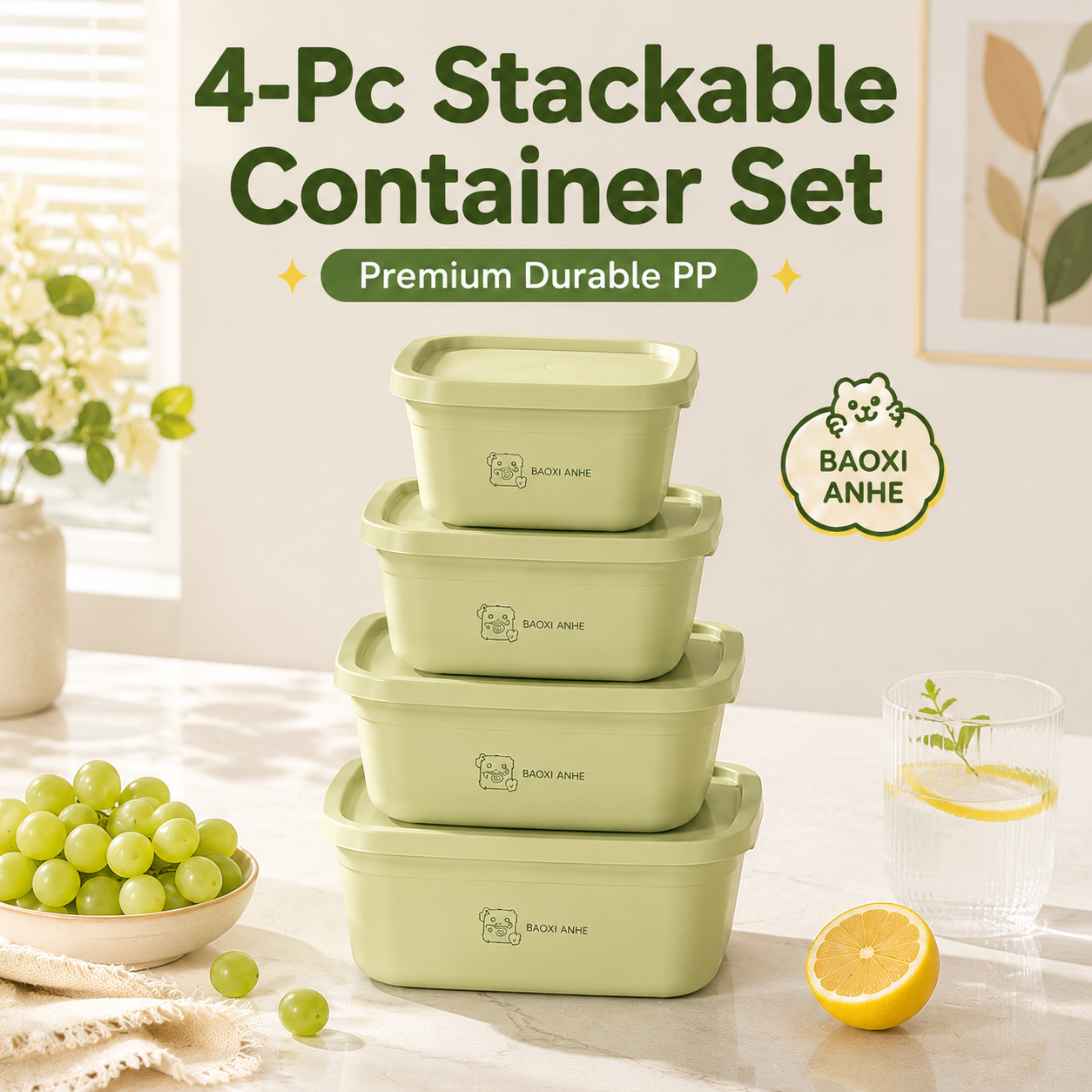 Storage Food Prep - 4Pcs Stackable Food Storage Containers with
