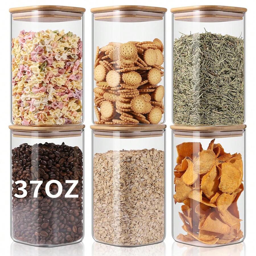 6PCS Glass Storage Jars, 37oz  - Food Storage Square Containers recensione e prezzo