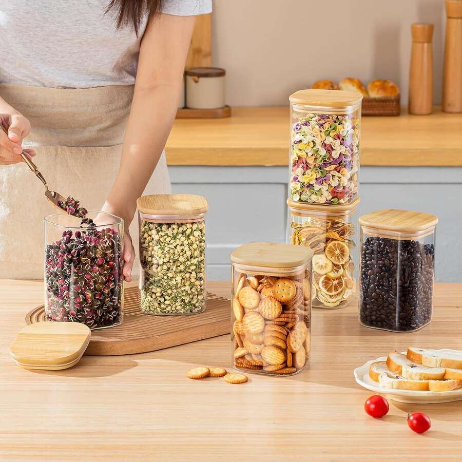 6PCS Glass Storage Jars, 37oz  - Food Storage Square Containers recensione e prezzo