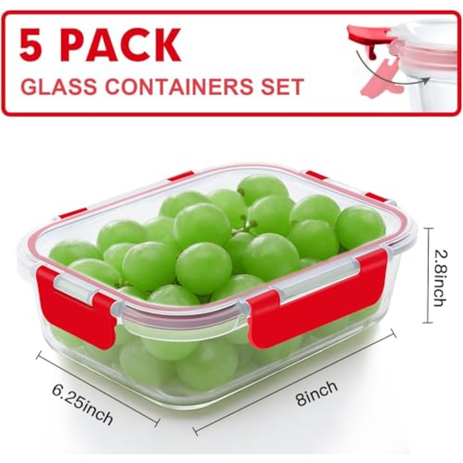5 Pack 36 OZ Glass Meal Prep C - Food Storage Set Glass recensione e prezzo