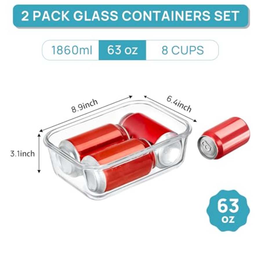 2Pack 1860ml/63oz Large Glass  - Food Storage Set Glass recensione e prezzo