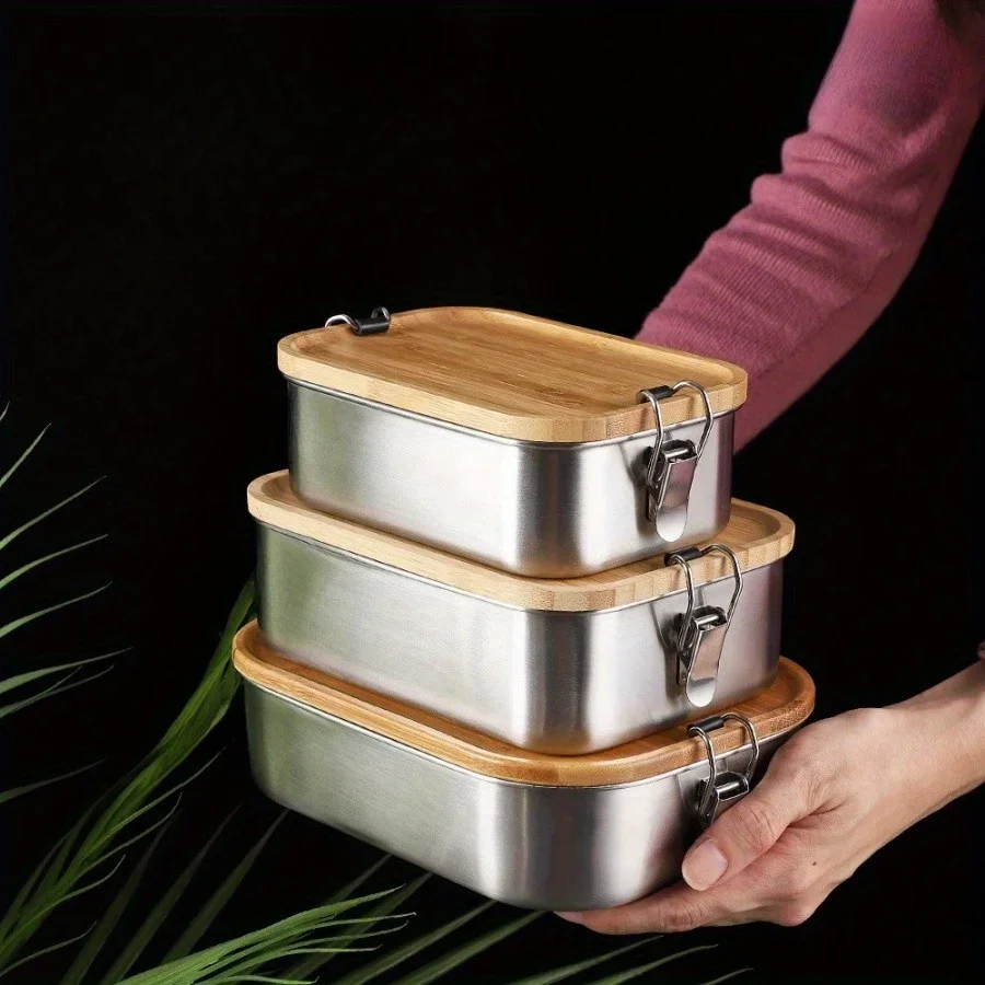 New 304 stainless steel bamboo - Food Storage Square Containers recensione e prezzo