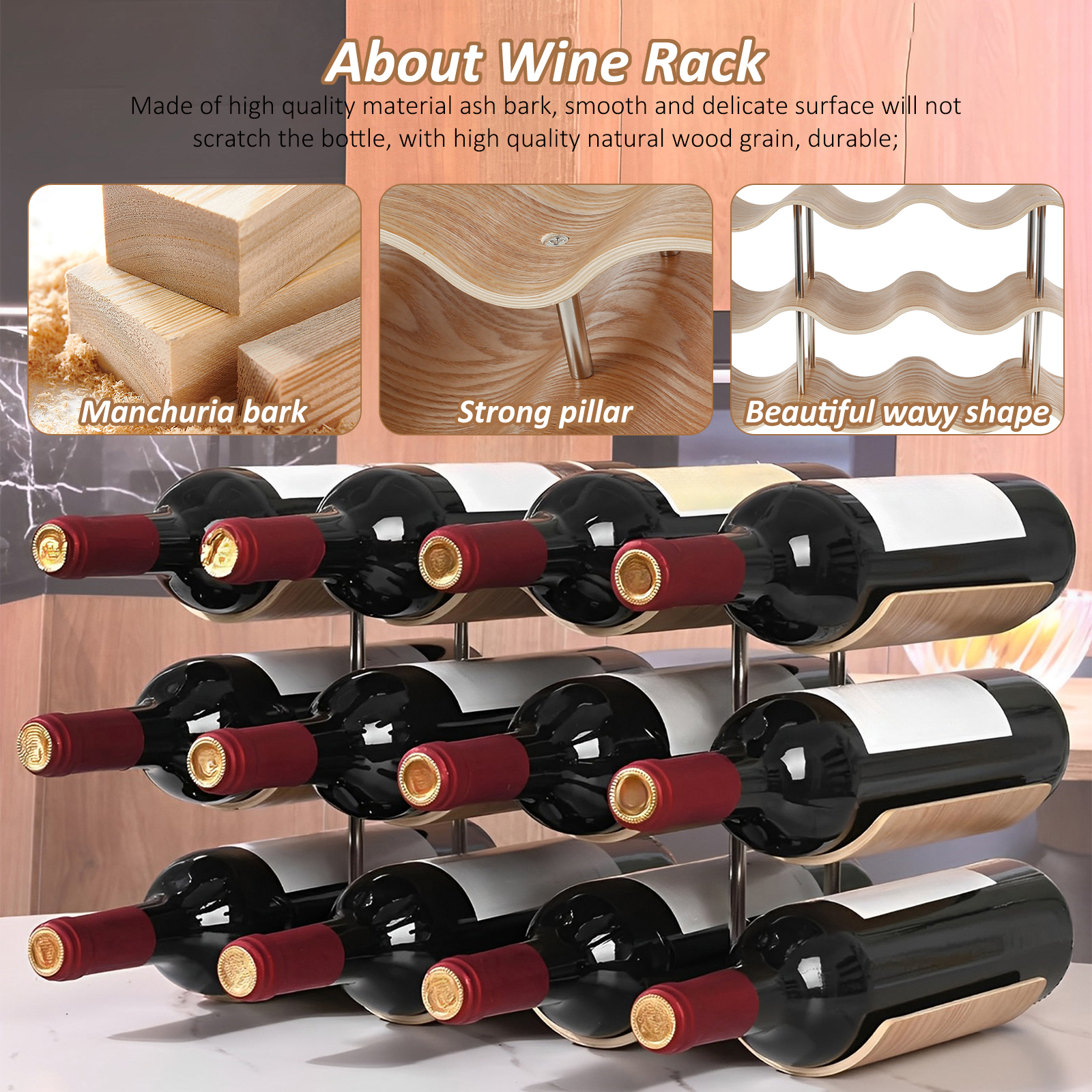 2/3-Tier Wooden Wine Rack Wavy - Food Storage Utensils recensione e prezzo