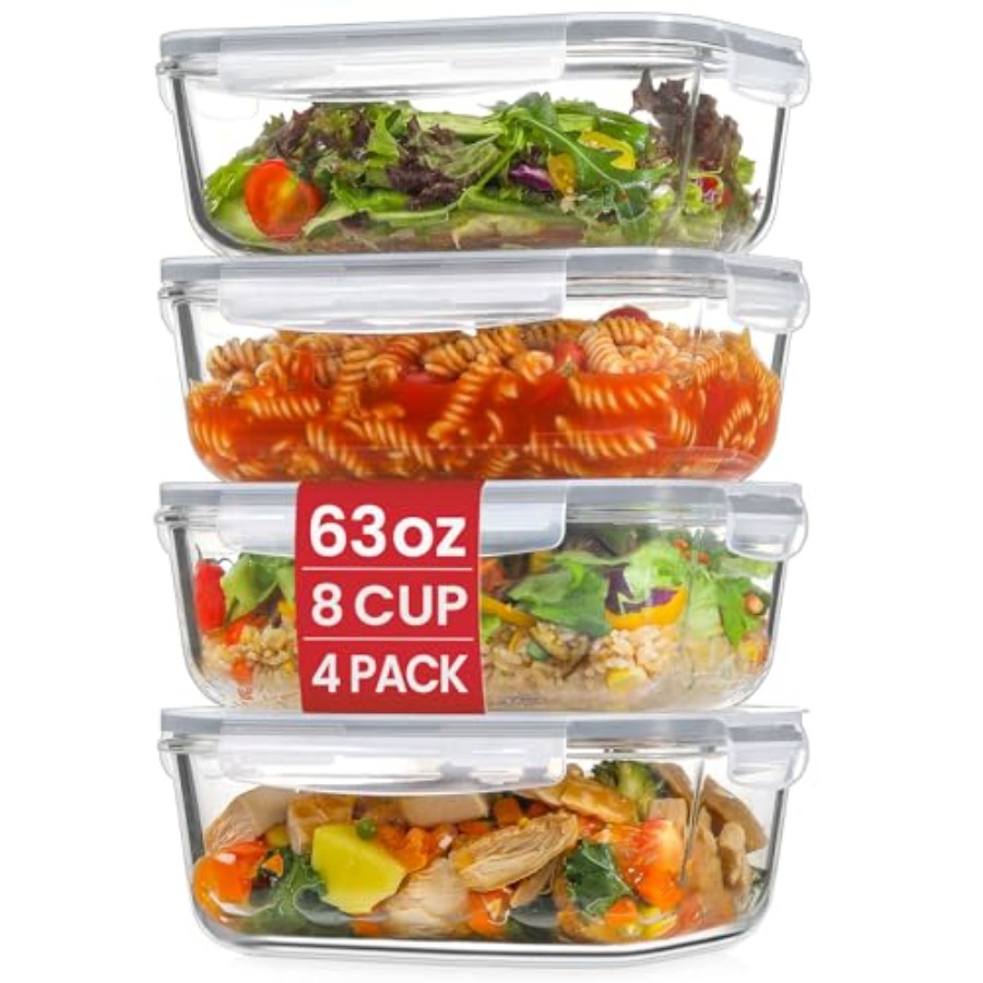 4 Pack 8 Cups/ 63oz Large Glas - Storage Food Prep recensione e prezzo