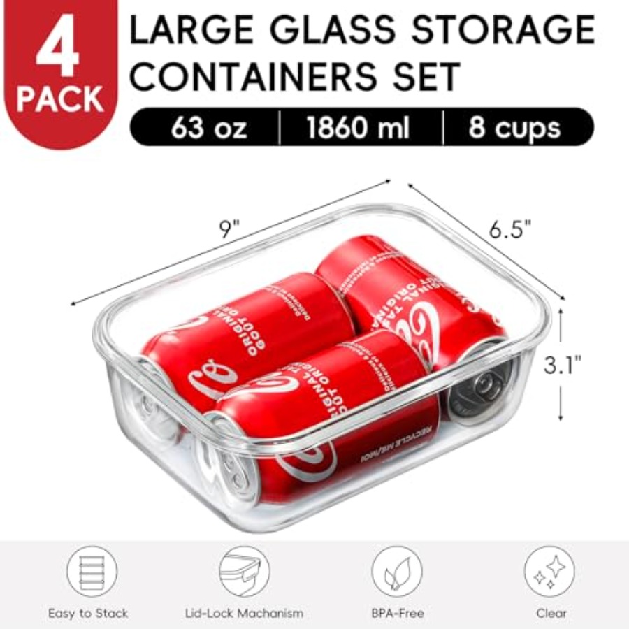 4 Pack 8 Cups/ 63oz Large Glas - Storage Food Prep recensione e prezzo
