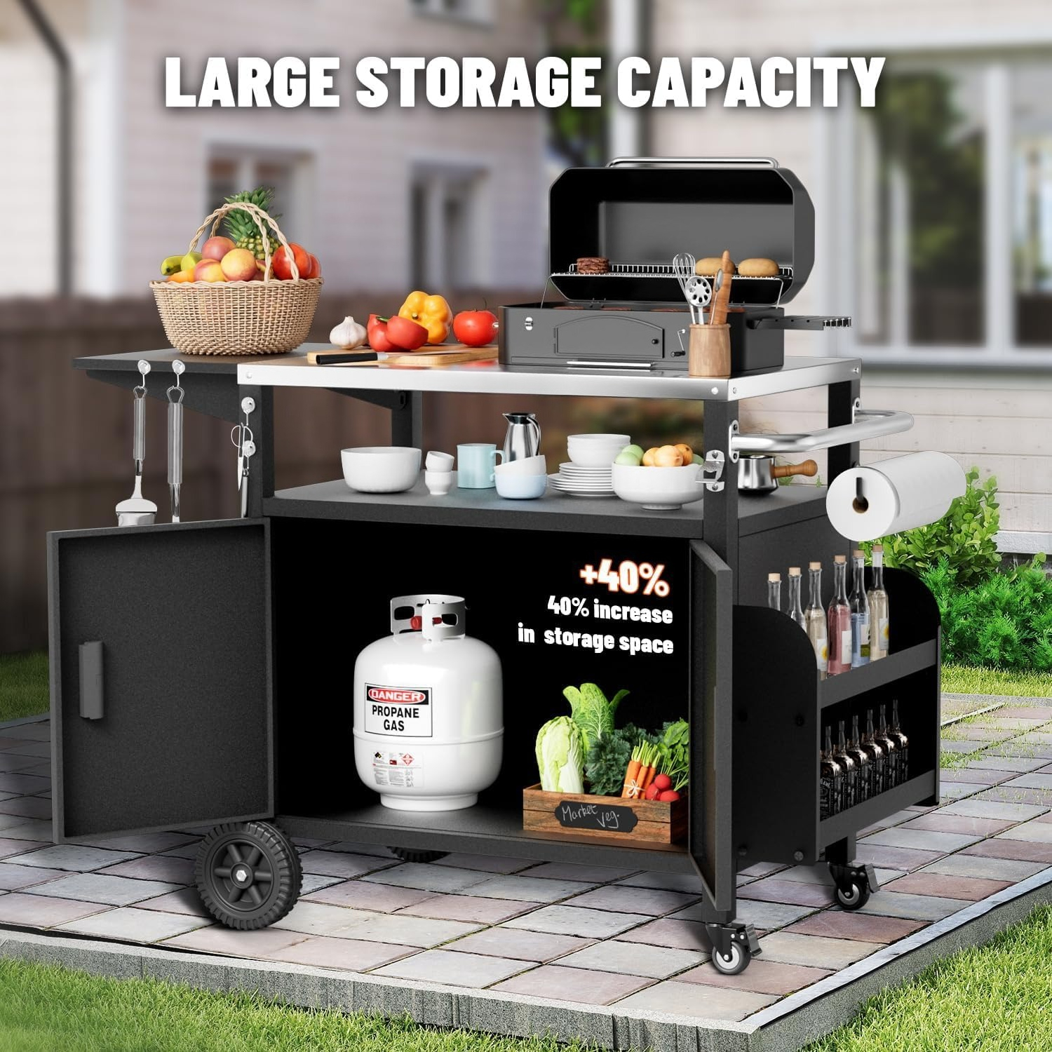 XL Wheeled Outdoor Grill Stati - Food Storage In Cabinets recensione e prezzo