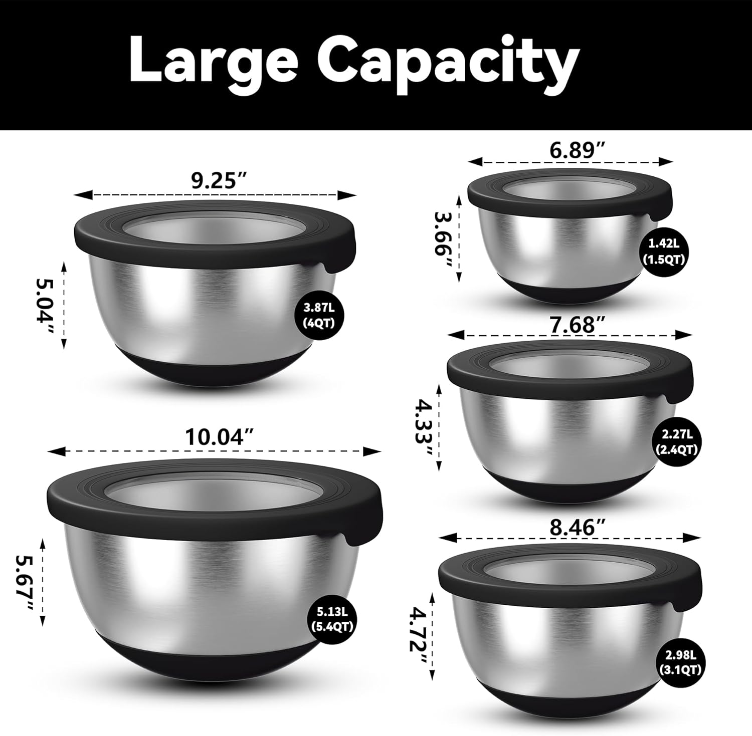 Stainless Steel Mixing Bowls w - Storage Food Prep recensione e prezzo